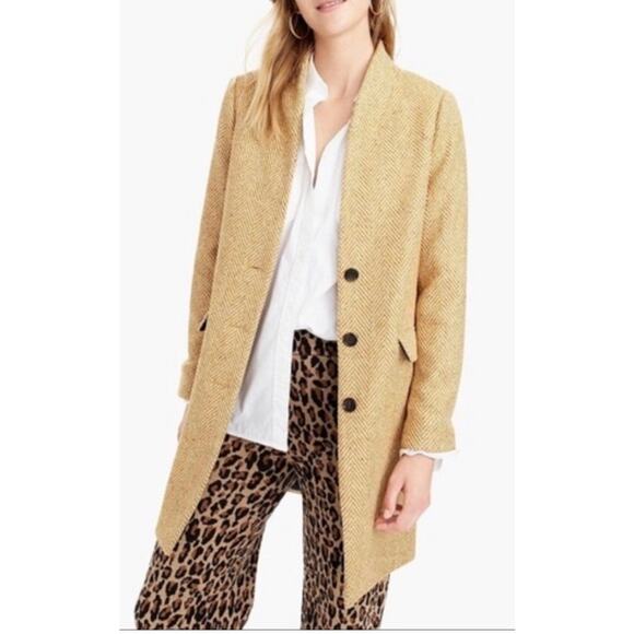J. Crew Oversized Top Coat Womens 4 English Herringbone Wool Blend Camel J5939